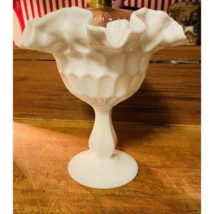 White Milk Glass Scalloped Ruffled Edge Thumbprin